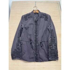 Love Sam Jacket Womens Medium Embroidered‎ Beaded Military Boho Utility